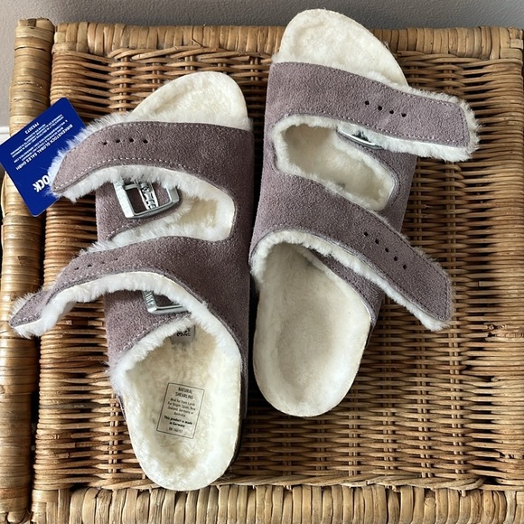 Free People x Birkenstock Arizona Shearling Suede Leather Sandals Sz 7 NWT - Picture 15 of 15
